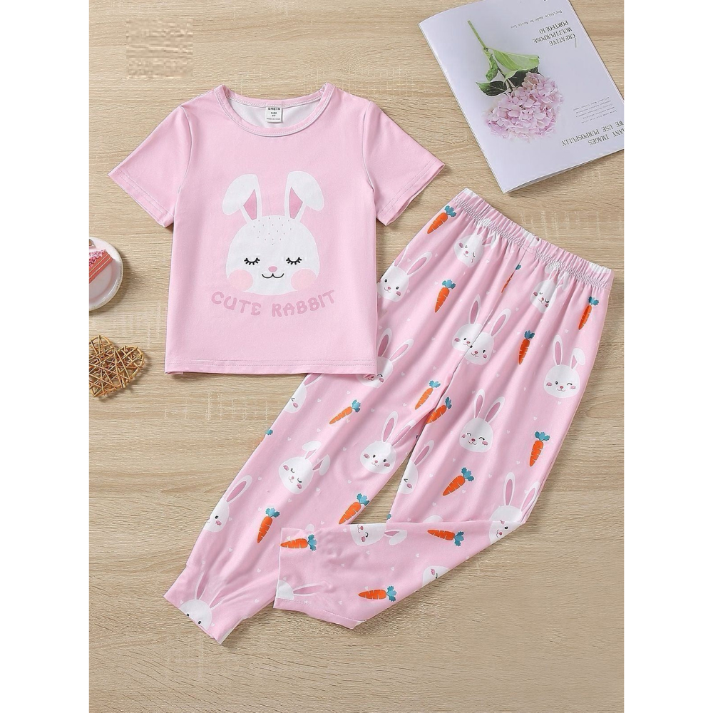 Baby Pink Cute Rabbit Printed Kids Wear