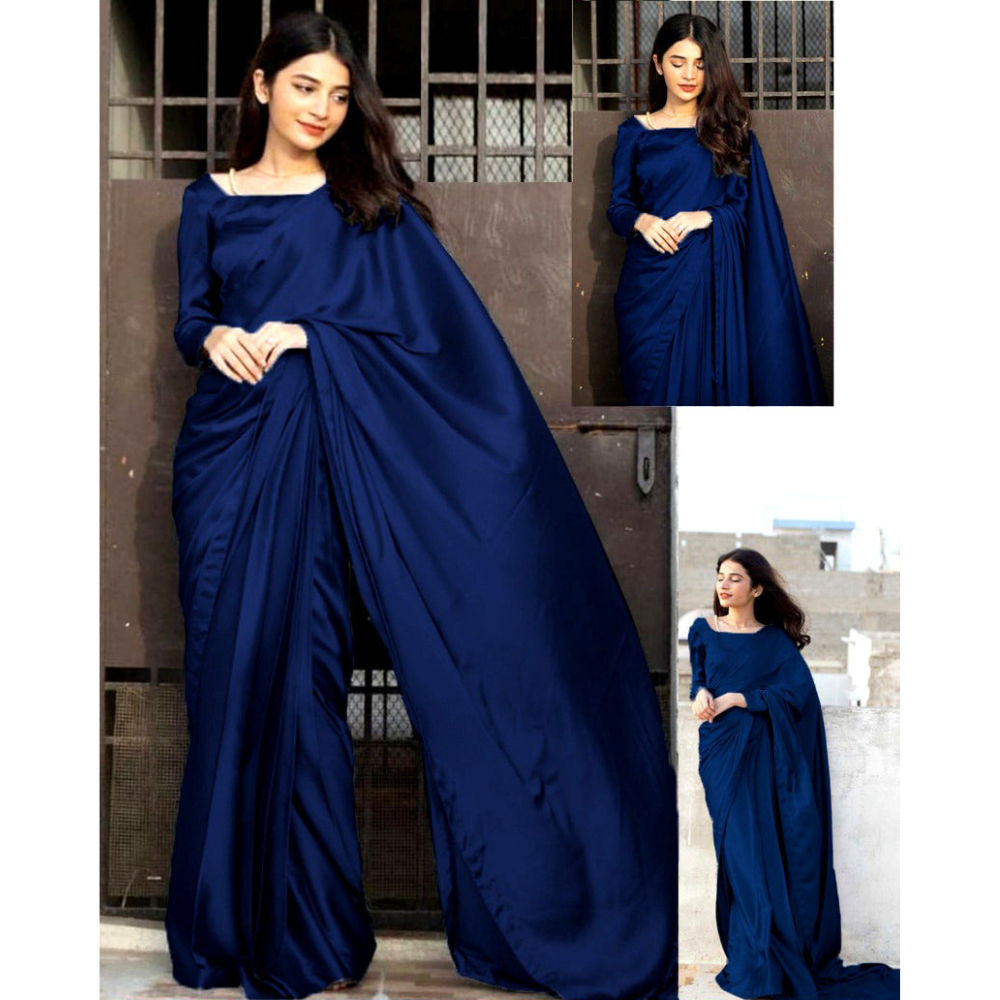 Silk Saree 7 Yards Stitched - Blue