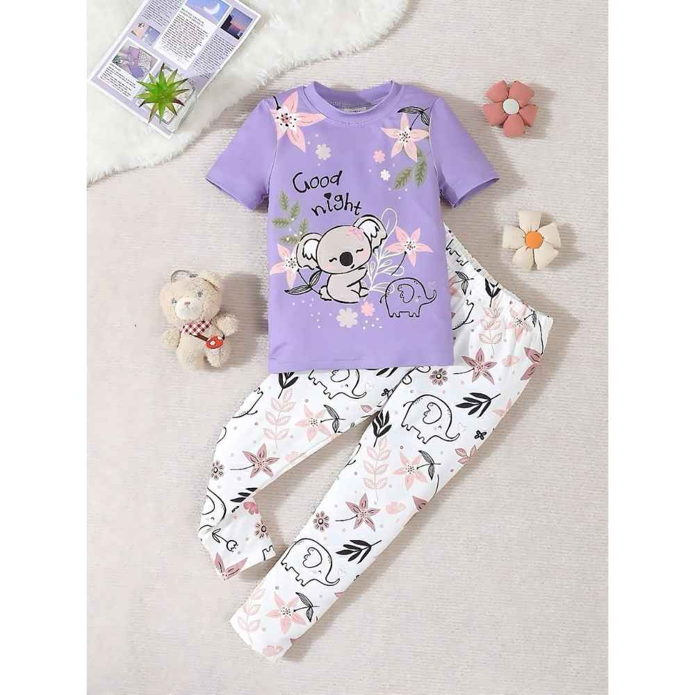 Purple Good Night Printed Kids Wear