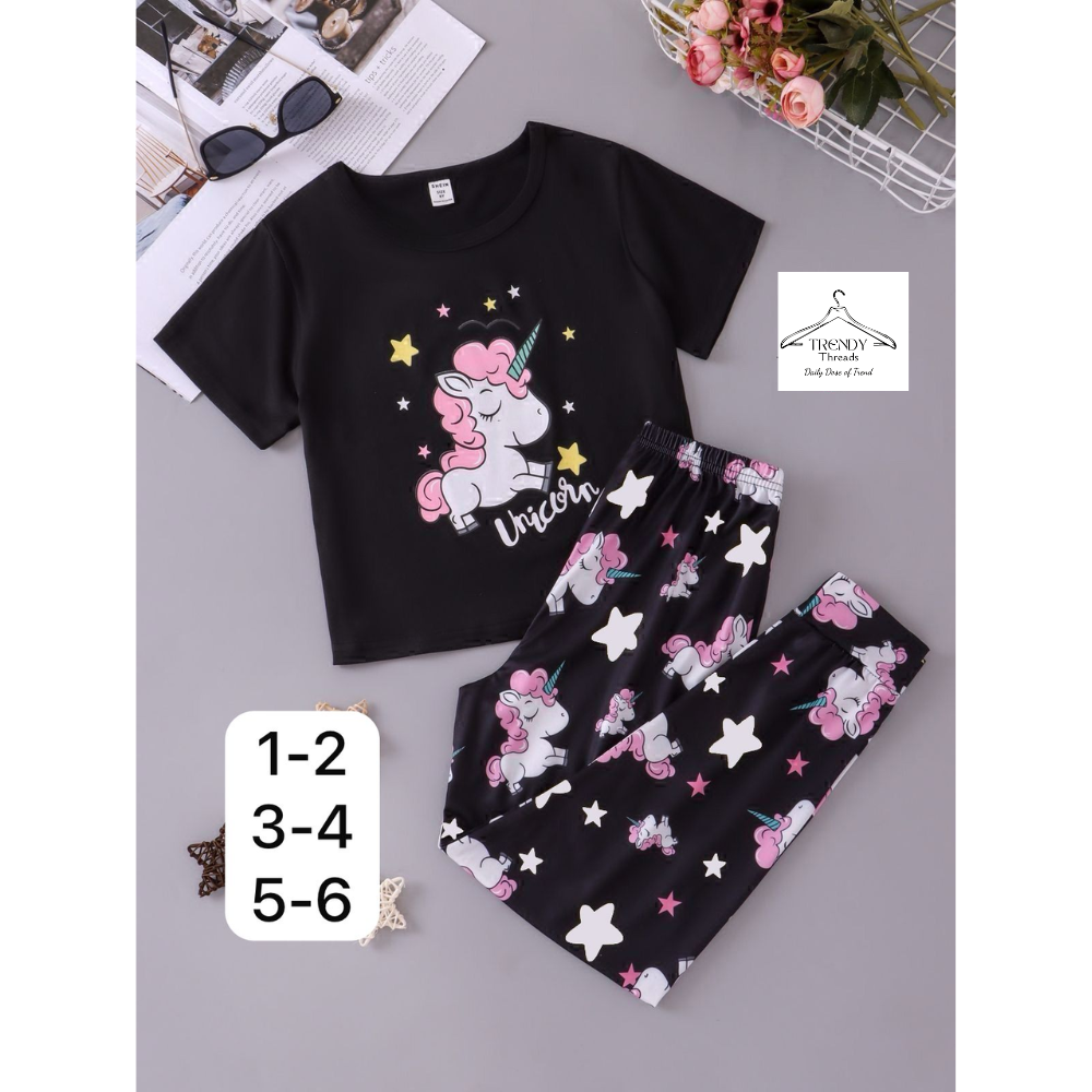 Black Unicorn Printed Pajama Suit