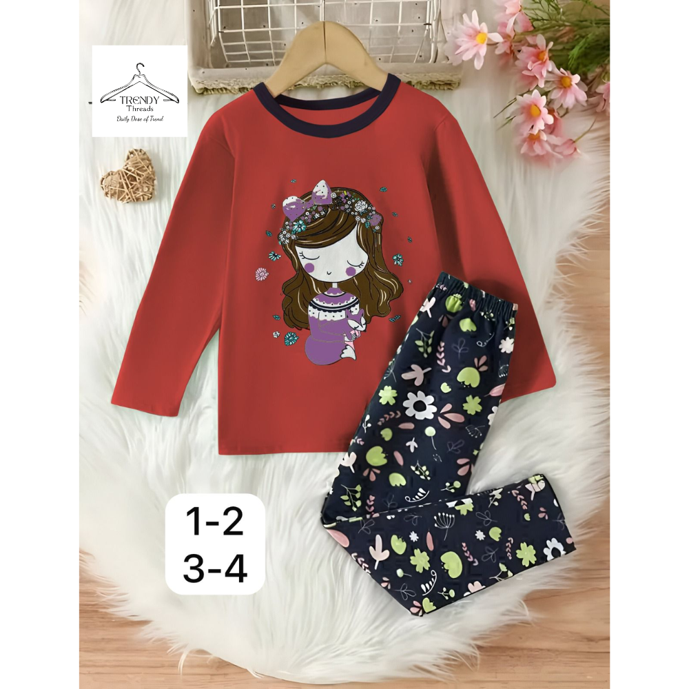 Red Barbie Girl Printed Pajama Suit