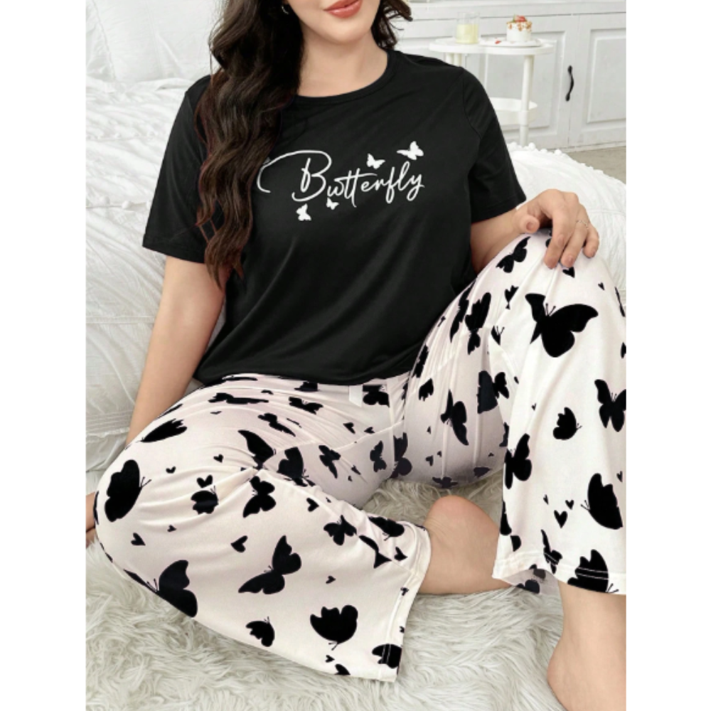 Black Butterfly Printed Half Sleeves Shirt and Butterfly Printed Trouser