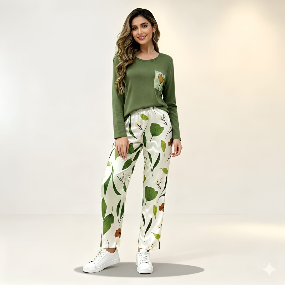 Freen Flower Pocket Printed Pajama Set