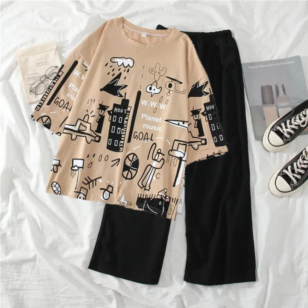 Printed Planet Summer Set Tee With Trouser