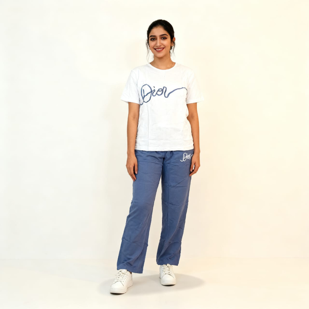 Stylish Dior Printed T-Shirt and Trouser Set for Women