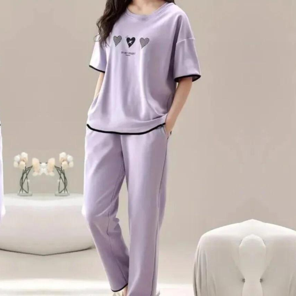 Triple Heat Print Purple Soft Cotton Night Wear