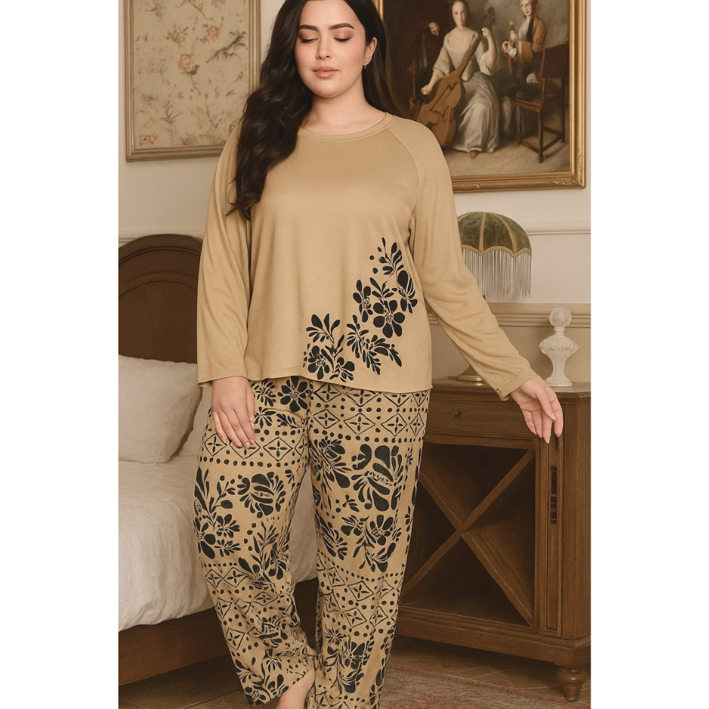 Flower Printed Full Sleeves Night Wear
