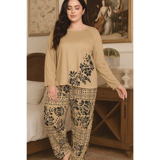 Flower Printed Full Sleeves Night Wear