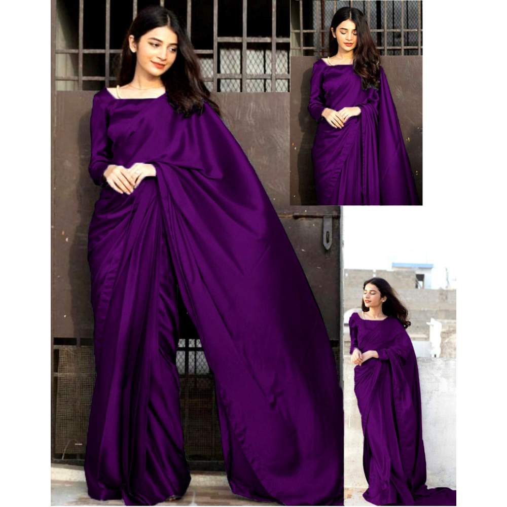 Silk Saree 7 Yards Stitched - Purple