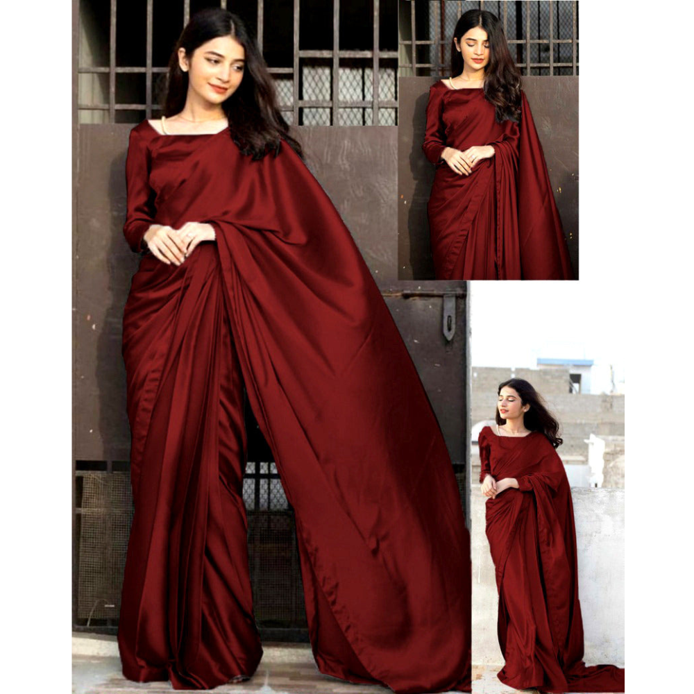 Silk Saree 7 Yards Stitched - Red