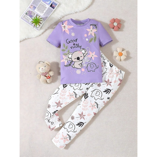 Purple Good Night Printed Kids Wear