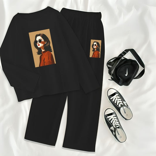 Black Graphic Tshirt and Flapper For Women
