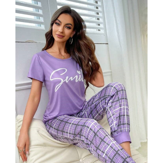 Lavender Smile Check Lounge Set