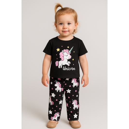 Black Unicorn Stars Printed Kids Wear