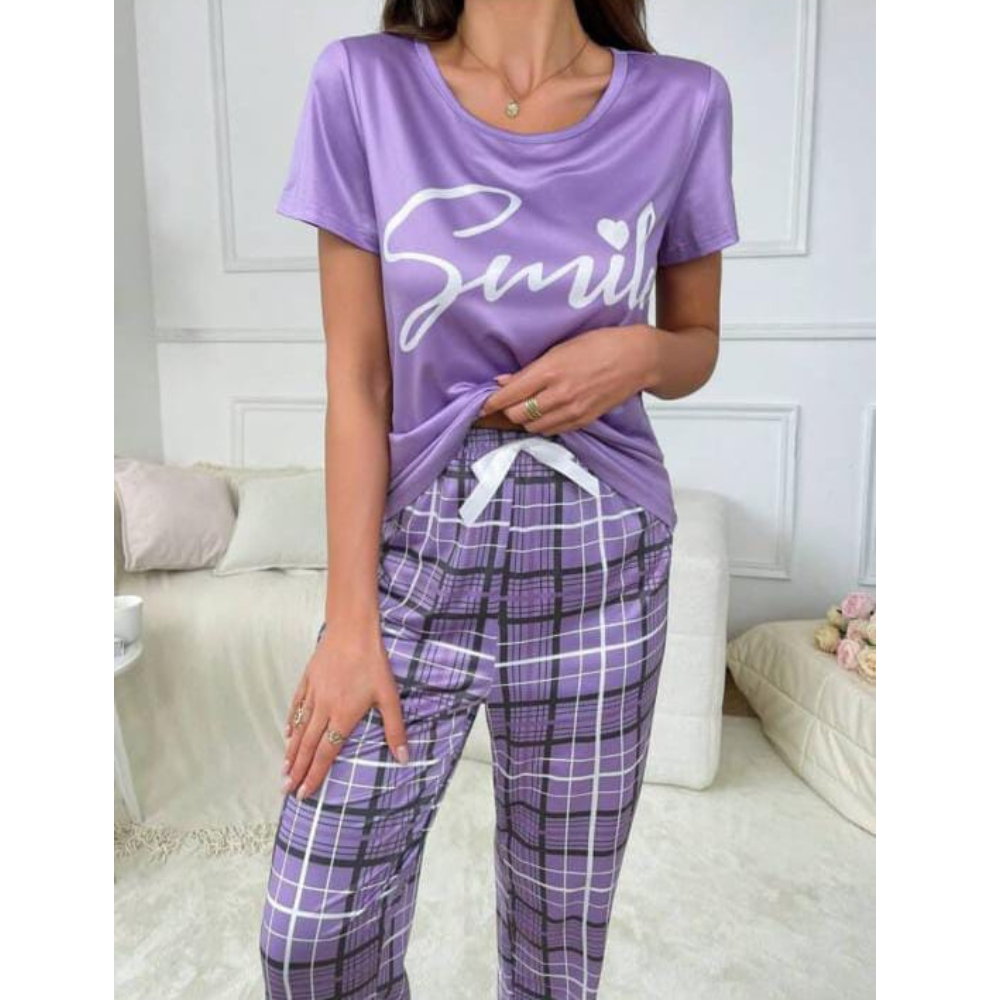 Lavender Smile Check Lounge Set
