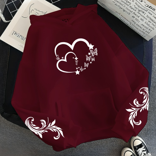 Double Heart Butterfly Printed Hoodie
