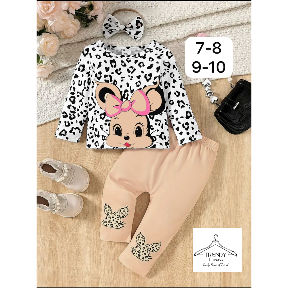 White Skin Cartoon Print Shirt & Trouser