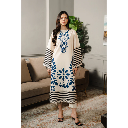 Digital Printed  Long Shirt With Flapper Cord set 2Pcs