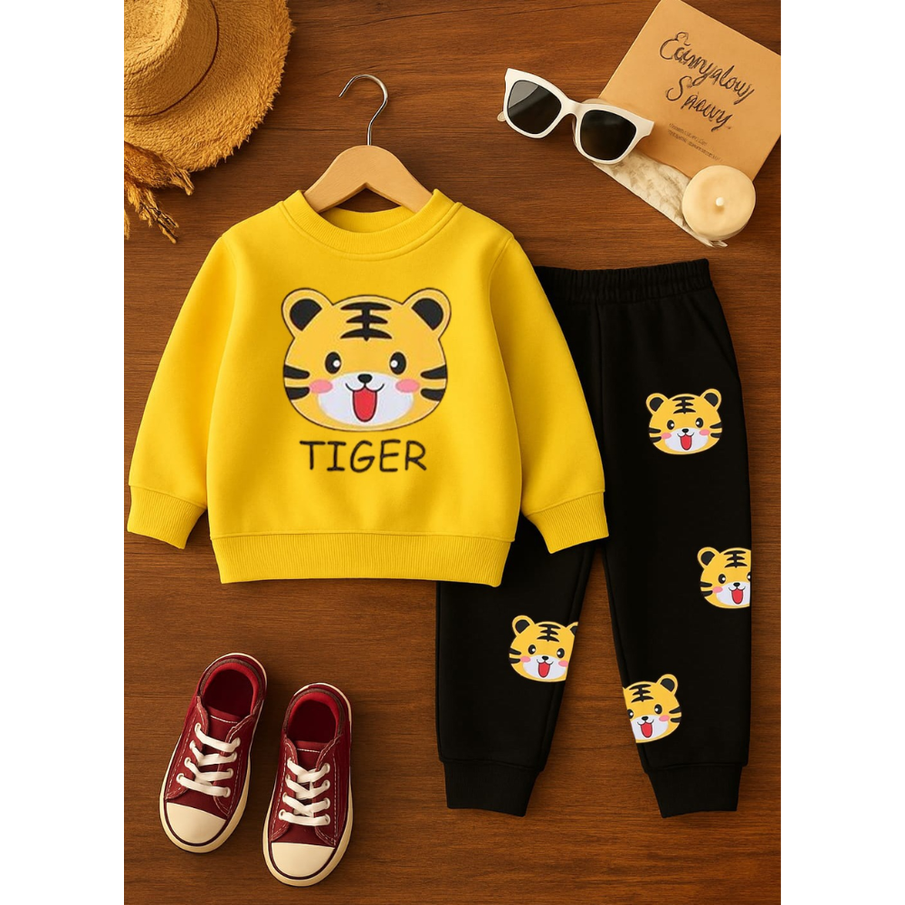 Yellow Tiger Face Printed Tracksuit Set