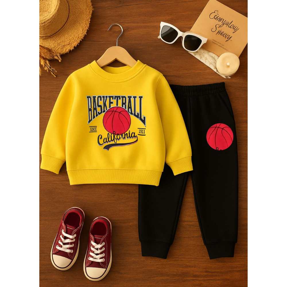 Yellow Basketball California Printed Tracksuit Set