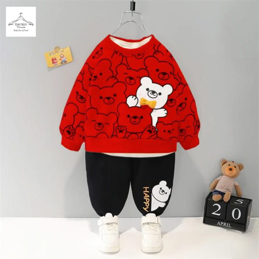 Red Bear Printed Sweatshirt With Black Trouser