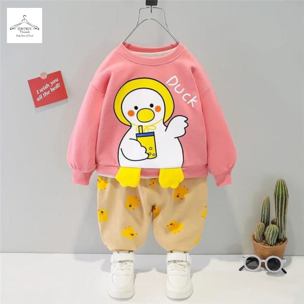 Pink Duck Printed Sweatshirt With Trouser