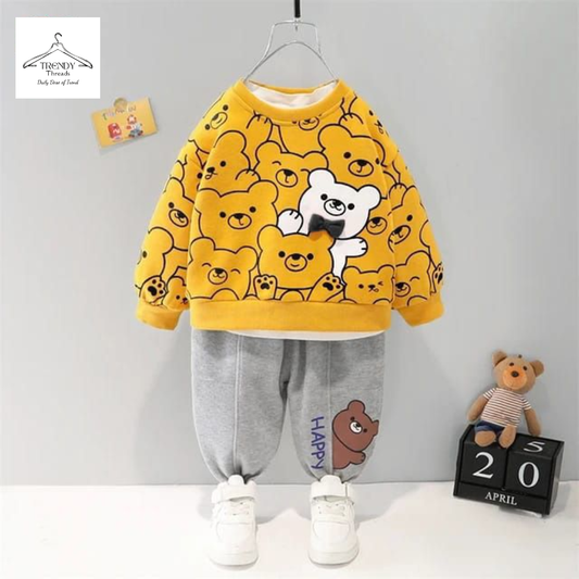 Yellow Bears Print Sweatshirt With Trouser For Kids